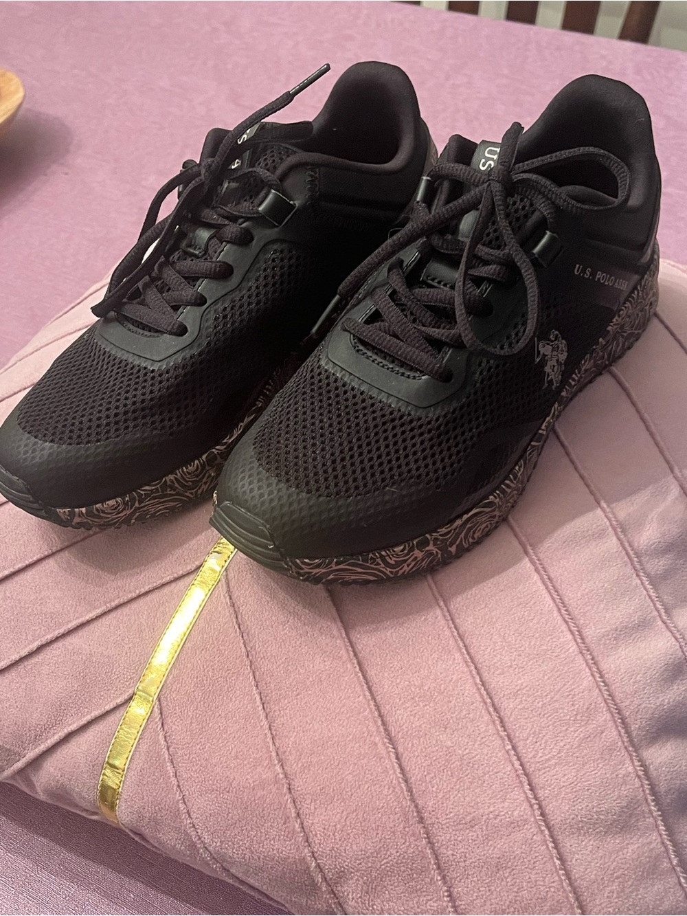 U.S. Polo Assn. Black and Rose Gold Casual Lace-Up Sneaker